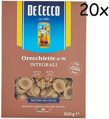 20 x Pasta De Cecco Orecchini integrali 91 Grani Italiani 500 g